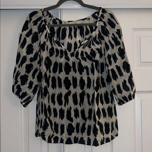 LOFT navy blue and off white Patterned Blouse